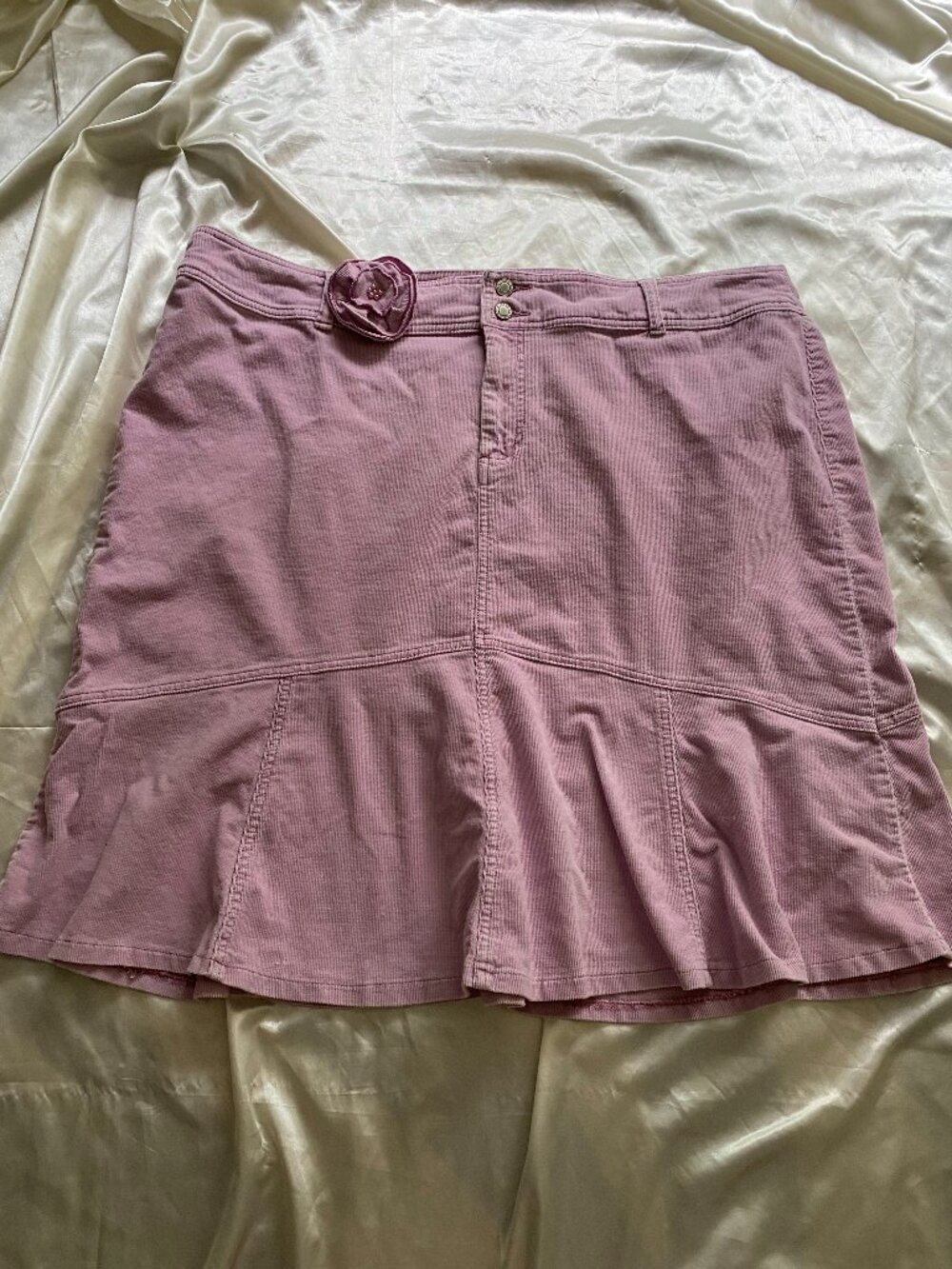 Vintage y2k Lavender Corduroy Rosette Mini Skirt Boho Preppy Fairy Size 24W